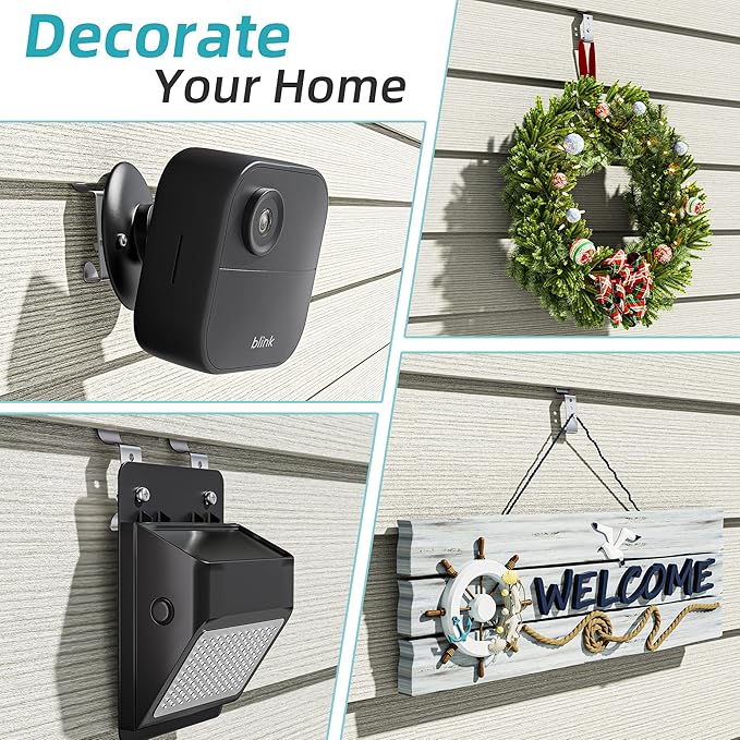 Amuille No Hole Siding Hooks 20 Pack, Vinyl Siding Clips with Screws, Outdoor Siding Hanger Camera Mount for Home Security Camera, Porch Decor, Doorbell, Plaques