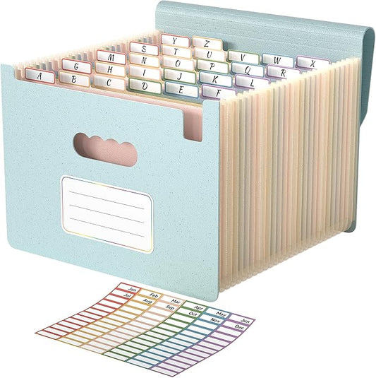 ABC life 26 Pockets Accordion File Organizer, High Capacity Expanding File Folder for Letter A4 Size, Portable Document Holder with A-Z Tabs for Tax Receipt, Teacher & Home Office - Dusty Blue
