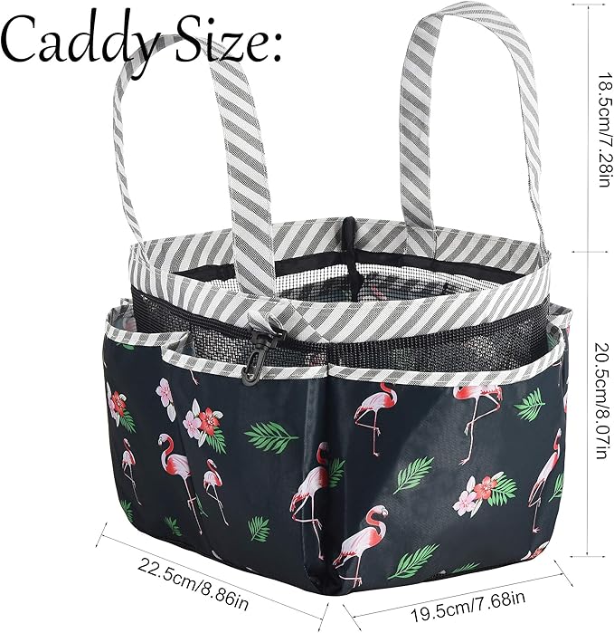 Haundry Portable Shower Caddy Bag with Long Handle, Fabric Caddy Tote Organizer with 8 Pockets for College Dorm Room Essentials, Hanging Bathroom Basket for Student Boy Girl Gym Travel Camp