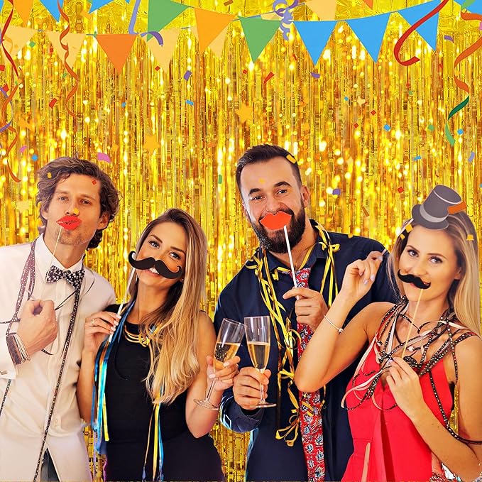 Streamer Party Decorations - 3.28 ft x 6.56 ft Metallic Foil Fringe Curtains Party Streamer Photo Backdrop for Birthday, Wedding, Baby Shower & Holiday Decor