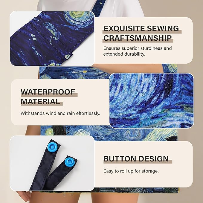 Reusable Grocery Bags, Oil Painting Art Tote Bags With Carry Pouch Waterproof Shopping Bags for Travel Daily Use