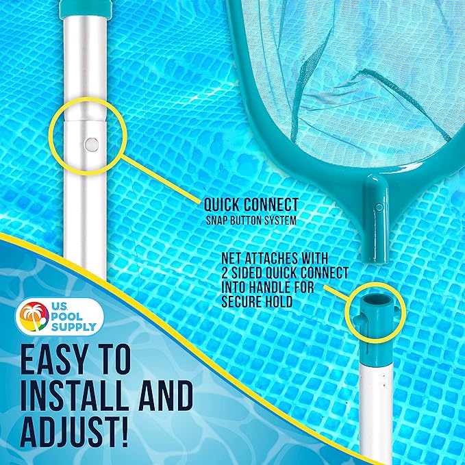 U.S. Pool Supply Swimming Pool 5 Foot Leaf Skimmer Net with 4 Aluminum Pole Sections - 6" Deep Ultra Fine Mesh Netting Bag Basket for Fast Cleaning of The Finest Debris - 60" Long, Clean Spas, Ponds