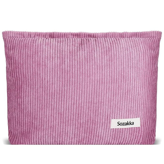 ZLFSQR Corduroy Makeup Bag for Women Small Corduroy Cosmetic Bag Large Cute Travel Makeup Pouch for Purse Flesh Pink Cloth Cosmetic Pouch Zipper Storage Organizer Canvas Toiletry Bags