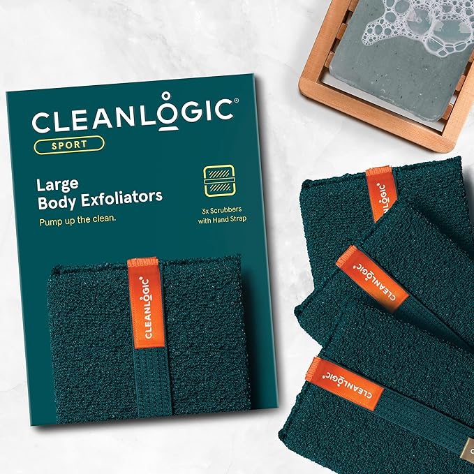 Cleanlogic Sport Exfoliating Body Scrubber, Large Exfoliator Tool for Athletes, Daily Skincare Routine for Smooth Clean Skin, Assorted Colors, 3 Count Value Pack