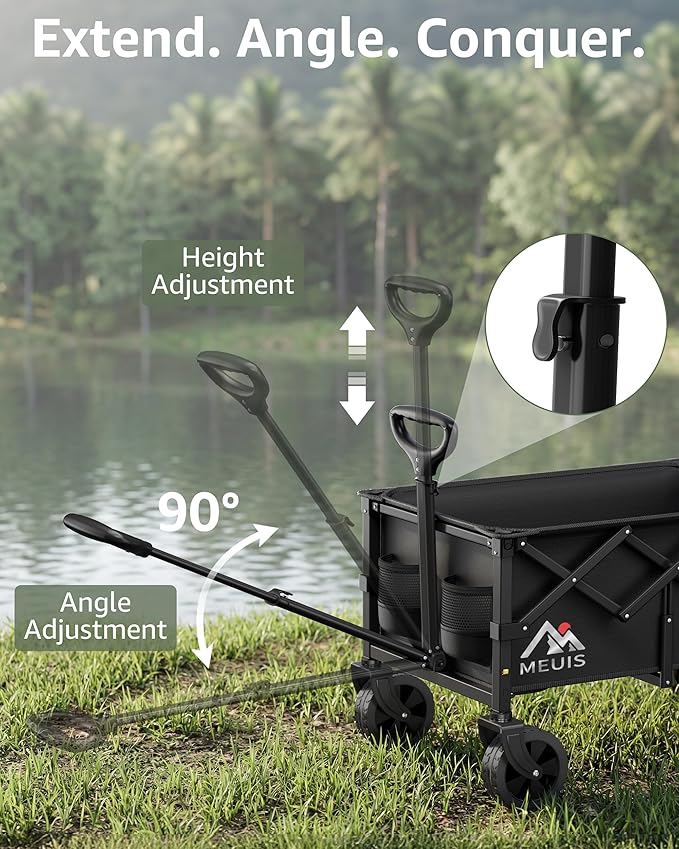 Collapsible Wagon Cart with Wheels - 250LBS Heavy Duty Folding Wagon for Groceries Shopping Outdoor Apartment Portable Foldable Utility Grocery Trolley, Black, L