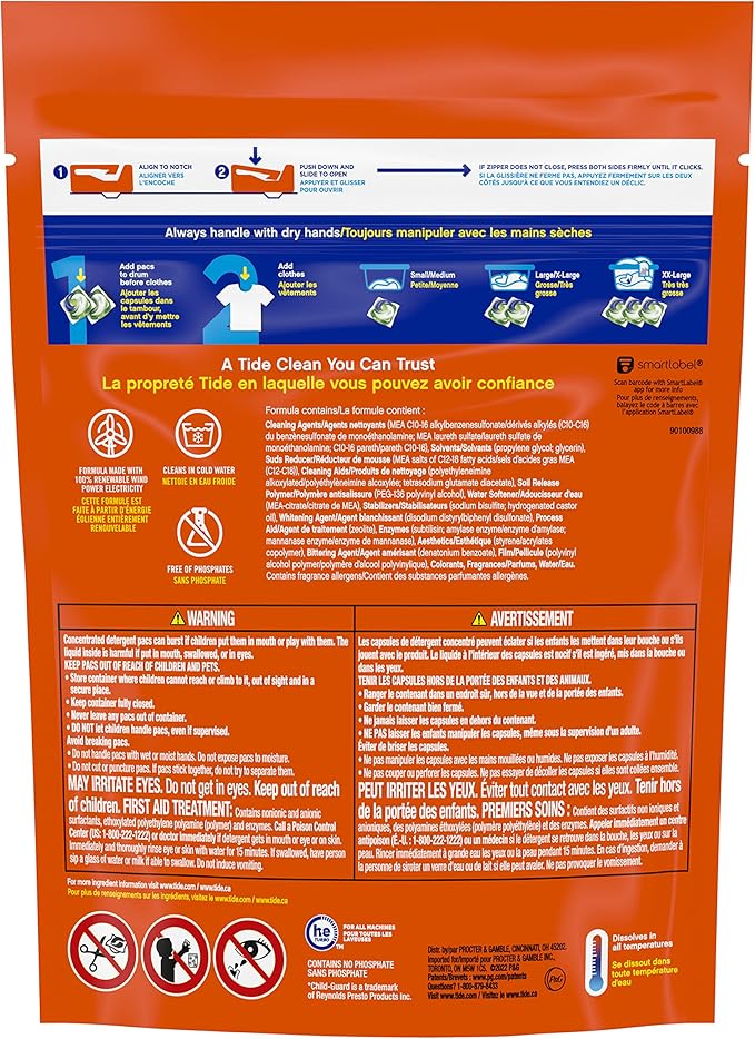 Tide PODS Liquid Laundry Detergent Soap Pacs, 4-in-1 Ultra Oxi, HE Compatible, 3 Bag Value Pack, 75 Count