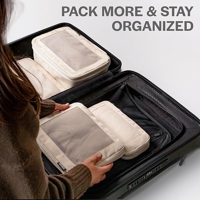 Aerotrunk Compression Packing Cubes for Travel - Luggage Organizer Bags - Double Zipper Packing Cubes for Suitcases (12-Pack, Beige)