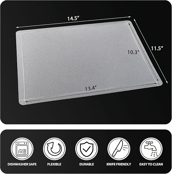 WK Flexible Plastic Cutting Boards Mats with Lip, Foldable Cutting Board for Kitchen Set of 3, Clear Cutting Boards, Nonslip Cutting Mats Sheets, BPA Free, Dishwasher Safe