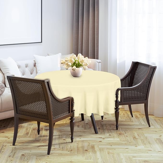 Utopia Kitchen Round Table Cloth 2 Pack(60 Inches, Ivory), Tablecloth Machine Washable, Polyester Table Cover for Dining, Buffet Parties, Picnics, Events, Weddings and Restaurants