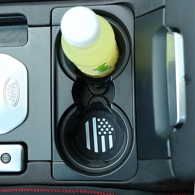 Amooca Car Cup Coaster Universal Non-Slip Silicone Cup Holder Insert Car Interior Accessories for Drink American Flag US Flag 4 Pack Black