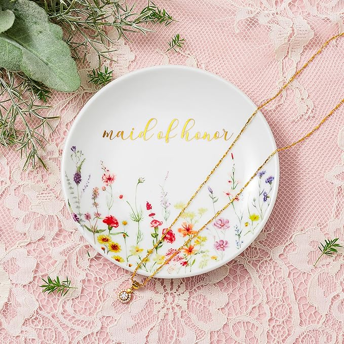 Crisky Jewelry Ring Dish for Maid of Honor Gifts from the Bride, Personalized Bridesmaid Proposal Gifts Idea Trinket Tray