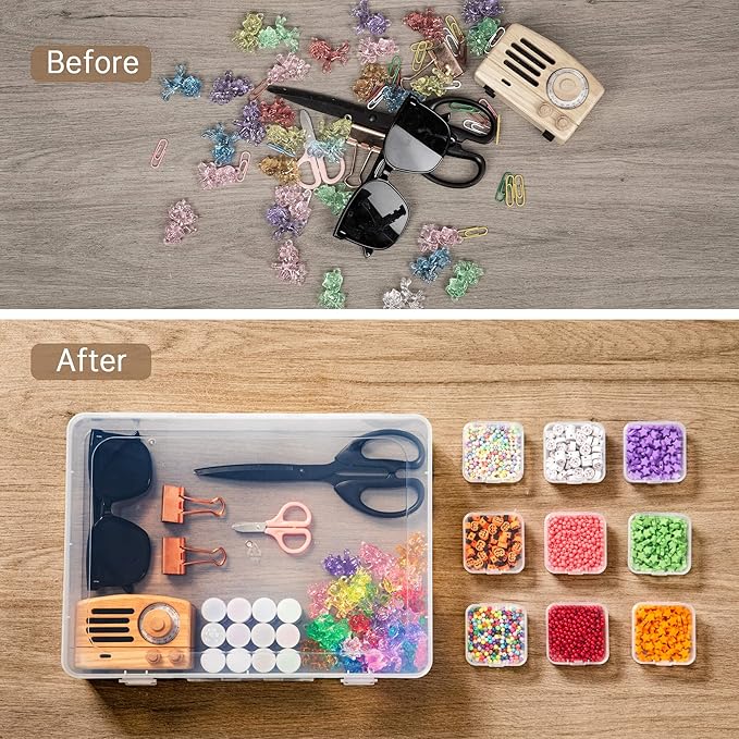 Bead Organizer Box, 60 Pack Small Clear Storage Boxes with Labels, Large Travel Craft Case with Handle, Mini Plastic Containers for Jewelry Making Diamonds DIY Pony Bracelet Screws Seeds Small Parts
