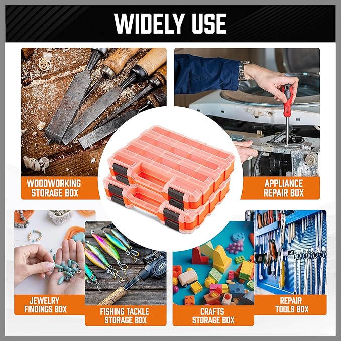 HORUSDY 2-Pack Double Side Parts Organizers, 34-Compartments Tool Box with Removable Dividers, Small Hardware Storage Case for Screws, Bolts, Nuts, Nails, DIY, Crafts, Fishing Gear & Small Parts