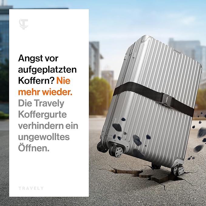 TRAVELY Luggage Straps - Particularly conspicuous & Secure - Incl. 2 Name Tags - Luggage Strap Ideal crosswise - [Set of 2]