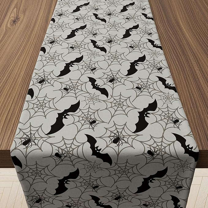Halloween Decorations - Bats Spider Web Table Runner | Halloween Party Favors for Indoor Outdoor - Halloween Decor Supplies Backdrop Tablecloth for Home Office Kitchen