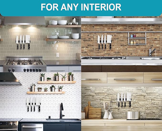 10 Inch Black Magnetic Knife Holder for Wall No Drilling Use as Magnetic Knife Strip - Magnetic Knife Bar - Wall Kitchen Knife Magnetic Holder