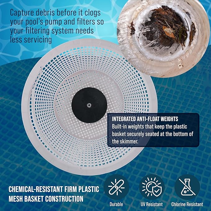 U.S. Pool Supply Weighted Inground Pool Skimmer Basket (Set of 2) - Skimmer Filter Basket, Skims Leaves – Compatible with Hayward SPX1070E, Prevent Pump Clogs - 8" Top, 5.5" Bottom, 5" Deep