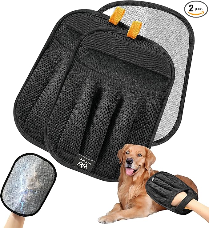 2-Pack Pet Hair Removal Glove for Cats & Dogs, Five-Finger Electrostatic Reusable Gloves for Removing Fur from Couch, Carpet, Clothing & Car Seats