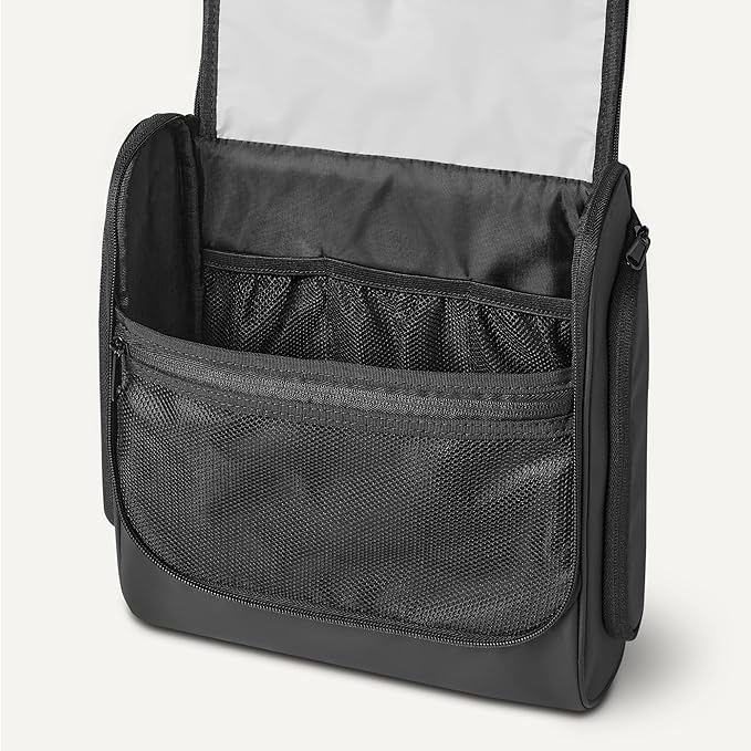 Amazon Essentials Waterproof Travel Toiletry Bag for Men and Women, Hanging Toiletry Bag, Dopp Kit with 2 Side Pockets, Multiple Interior Pockets, Handles Bathroom Spills/Splashes, Black