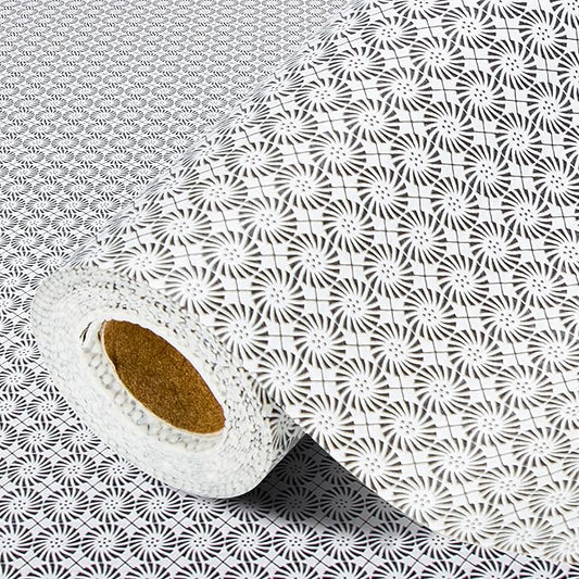 FIFTY FEET 12"x120" Non-Adhesive Shelf Liner for Kitchen Cabinets and Drawers, Washable Non-Slip PVC Cabinet Liner (Black Circle)(9 Roll)