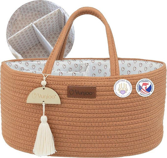 Baby Diaper Caddy Organizer, Portable Nursery Storage Basket with Sturdy Handle Diaper Caddy Basket, Car Caddy for Diapers and Baby Wipes, Newborn Essentials