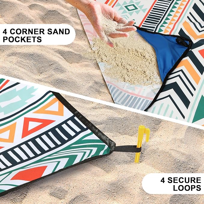 Beach Blanket Waterproof Sandproof Extra Large Beach Mat 79" X 83"/120"x108" for 1-8 Adults Quick Drying Durable Outdoor Picnic Mat for Beach Travel Camping Hiking