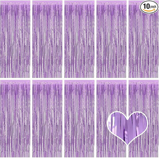 10 Pack Light Purple Backdrop Curtain 3.2ft x 8.2ft Metallic Tinsel Foil Fringe Curtains Photo Booth Background for Birthday Party Decoration Baby Shower Engagement Wedding Christmas Decoration