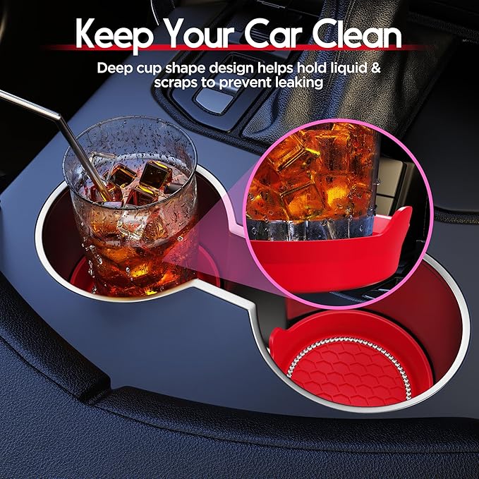 Amooca Car Cup Coaster Universal Non-Slip Cup Holders Bling Crystal Rhinestone Car Interior Accessories 2 Pack Red