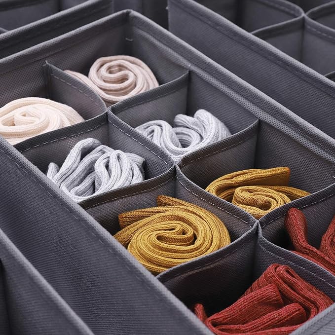 DIOMMELL 6 Pack Foldable Cloth Storage Box Closet Dresser Drawer Organizer Fabric Baskets Bins Containers Divider for Clothes Underwear Socks Lingerie Clothing, M Grey 00-0600