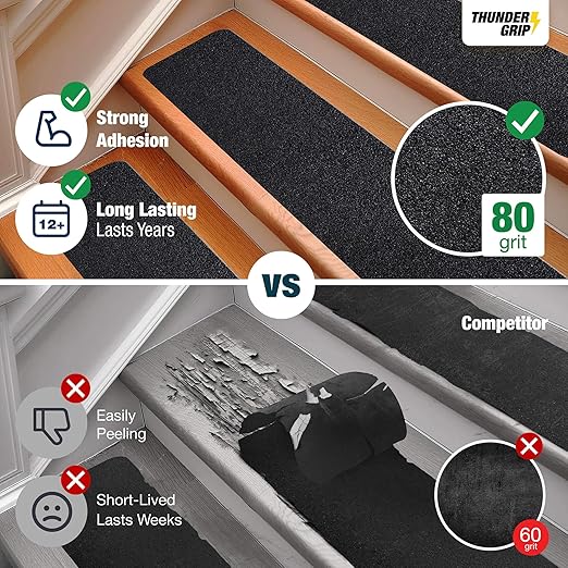 Outdoor Stair Treads Non Slip 30" x 8" - 8-Pack Weather Resistant Exterior Grip Tape for Wooden Steps - Non Slip Stair Treads - Anti Skid Strips - Waterproof 80-Grit Adhesive Tread