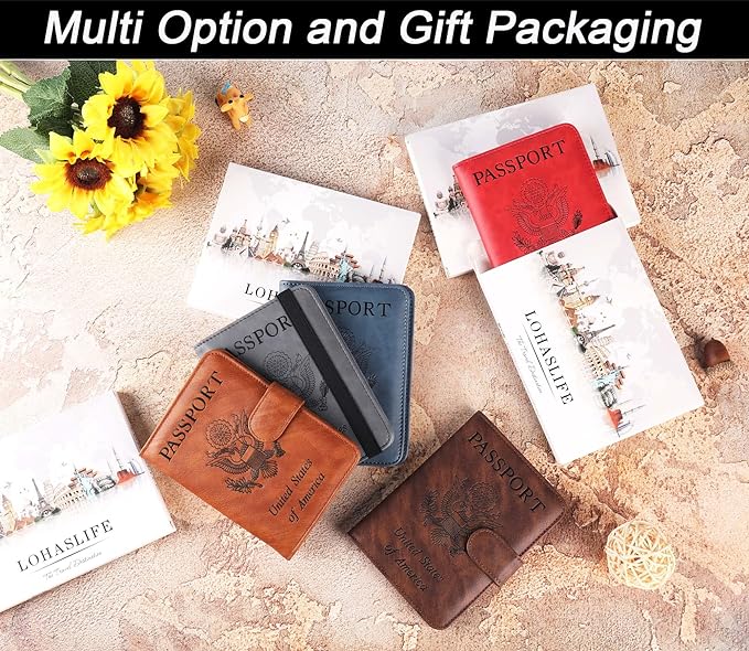 Airtag Passport Holder Cover Wallet Travel Essentials Leather Rfid Blocking Case Vacation Luggage Must Haves Travel Accessories for Men Women (117#Brown)