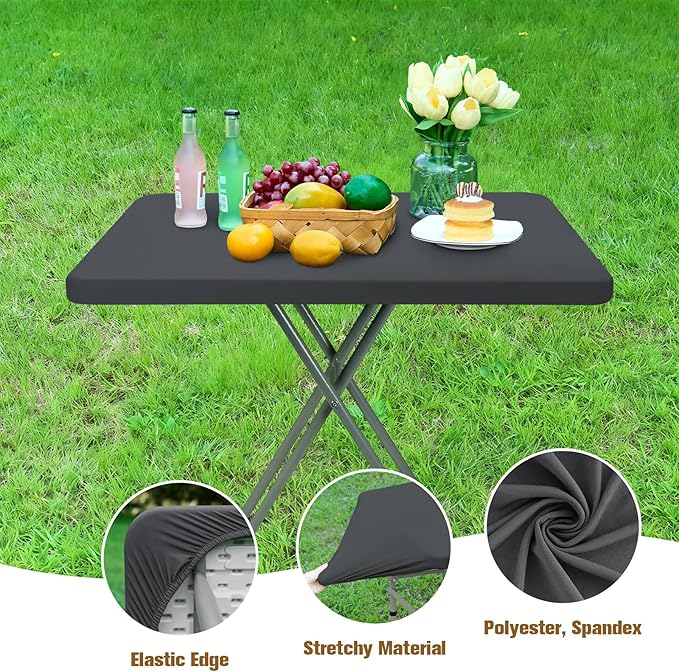 Fitted Rectangle Tablecloth 20 x 30 Inch Elastic Table Cloth for 2.5ft Table, Stretch Spandex Tables Cover Grey Washable Polyester Tables Top Cap Cover for Dining Picnic Camping Indoor and Outdoor