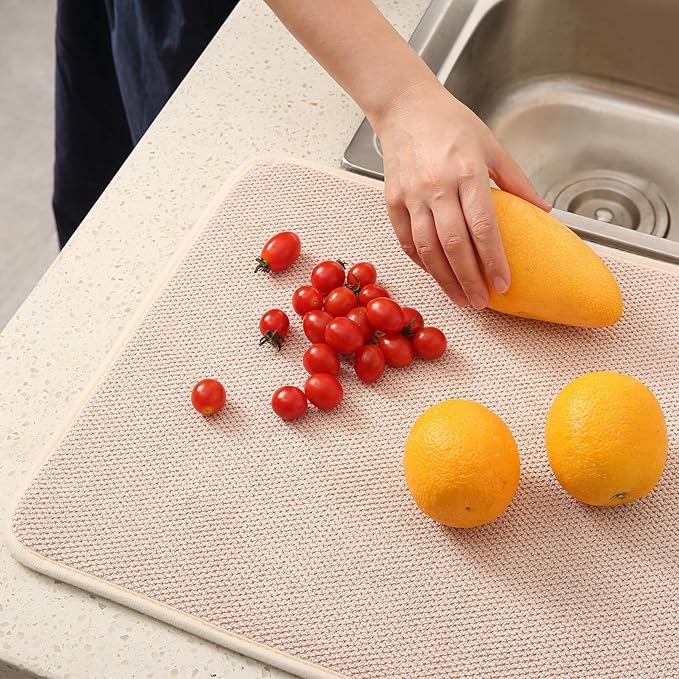 VESHE 2 Pack Microfiber Dish Drying Mat for Kitchen Counter,Ultra Absorbent Dish Drainer Mat ,Dish Drying Pad ,Dish Rack Mat 20×15 Inch (Beige)