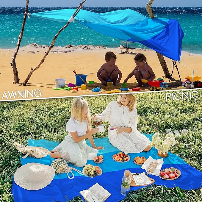 BYDOLL Beach Blanket 78''X81'' Waterproof Sandproof Suits1-4 Adults Oversized Lightweight Large Blanket Picnic Mat for Beach Sand Free Travel Camping Hiking Picnic