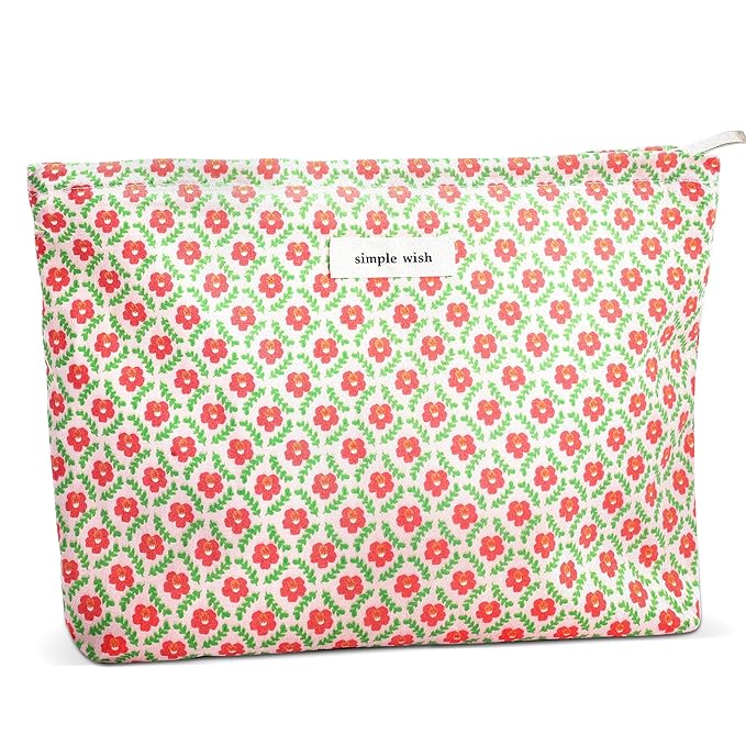 ZLFSRQ Flower Makeup Bag Travel Cute Floral Cosmetic Bag for Women Girls Small Red Flower Makeup Zipper Portable Storage Toiletry Pouch for Purse Aesthetic Christmas Essential Cosmetic Organizer