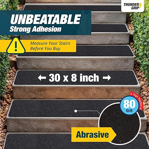 Outdoor Stair Treads Non Slip 30" x 8" - 8-Pack Weather Resistant Exterior Grip Tape for Wooden Steps - Non Slip Stair Treads - Anti Skid Strips - Waterproof 80-Grit Adhesive Tread