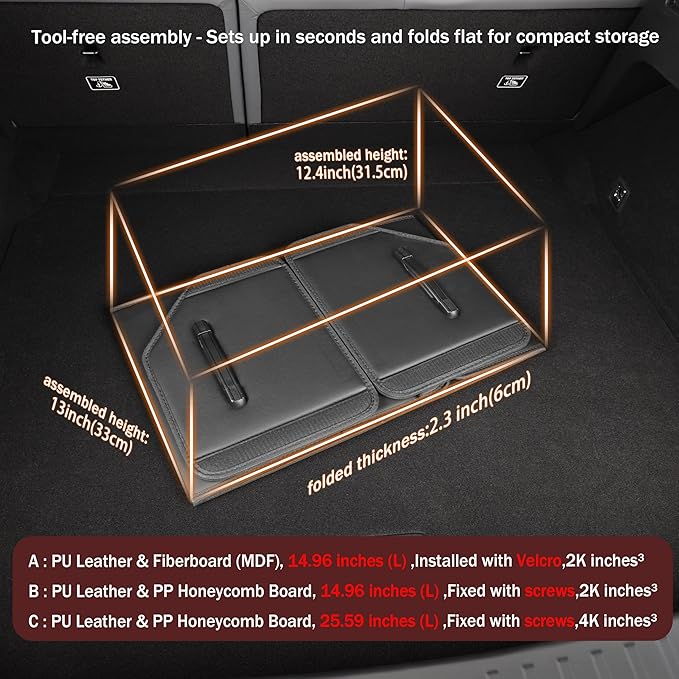 POKSRI Trunk Organizer,car organizers and storage,black Leather Storage Box with lid,Fiberboard,Collapsible,15''L x 13''W x 12.4''H,2K inches³(size A)