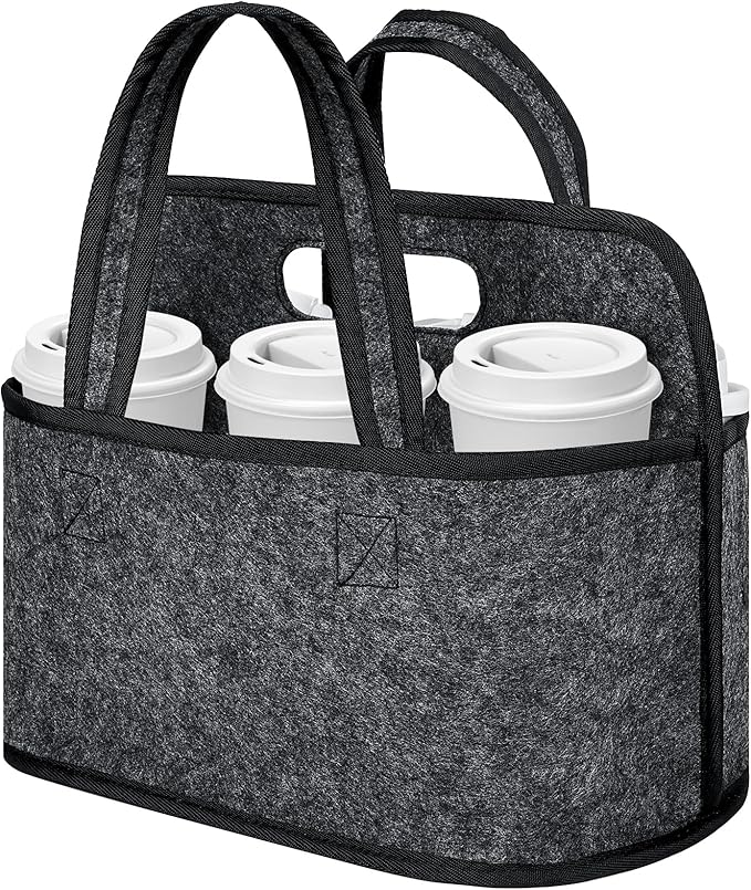 Resovo Enlarged 6 Cups Drink Carrier with Handle, Reusable Drink Carrier for Delivery, Assembly-Free Portable Coffee Holder Cup Holder Bag, Coffee Caddy with Double-Handle for Car, Take Out, Outdoors