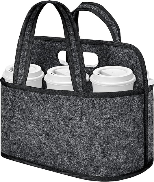 Resovo Enlarged 6 Cups Drink Carrier with Handle, Reusable Drink Carrier for Delivery, Assembly-Free Portable Coffee Holder Cup Holder Bag, Coffee Caddy with Double-Handle for Car, Take Out, Outdoors