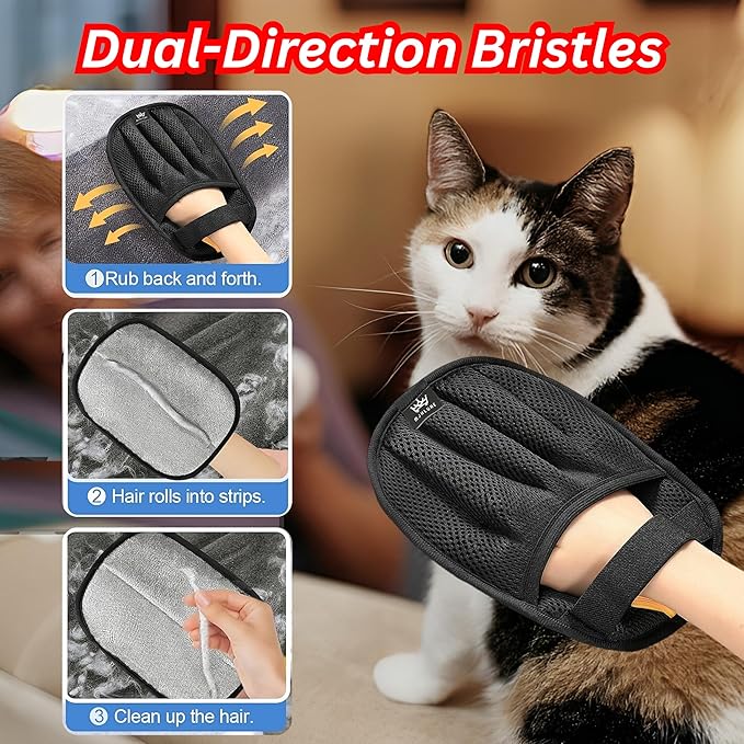 Pet Hair Removal Glove for Cats & Dogs, Five-Finger Electrostatic Reusable Gloves for Removing Fur from Couch, Carpet, Clothing & Car Seats