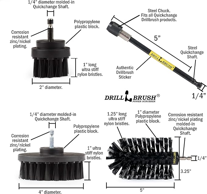 Oil Stain Remover Scrub Brush Attachment for Drill Set - Household Cleaning Tools and Scrub Brushes for Cleaning Grills - Electric Spin Scrubber Cleaning Supplies Set - Industrial Cleaning Products