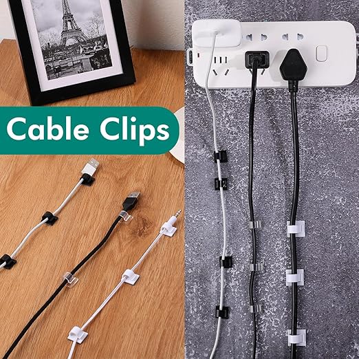 Namalu 240 Pcs Cable Clips Outdoor Wire Clip Adhesive Cable Hook Cord Organizer Holder R Shape Christmas Light Clip for Desk Wall Cable Management String Lights Fairy Light Decoration(White, Small)