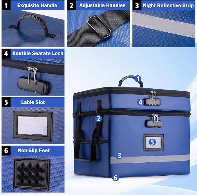 EXLIFBAG 2 Layer File Box with Lock, Portable Document Organizer Box with Handle, Fireproof File Box for Home Office, Legal File Organizer Storage