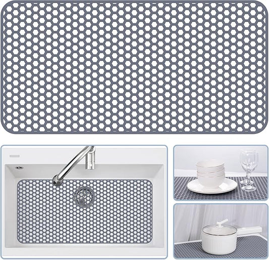 Silicone Sink Protectors for Kitchen Sink - 28.3"x 15.7" Kitchen Protector Mat Accessory, Non-Slip Heat Resistant Mat for Bottom of Farmhouse Stainless Steel Porcelain (Gray)