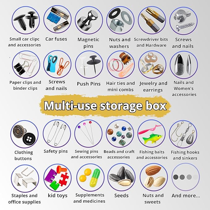 Portable Small Pocket Organizer Box with Removable Dividers, Transparent Storage Case for Screws/Nuts/Bolts/Nails/Washers/Snap Rings/Automotive & Paper Clips/Fuses/Buttons/Pins/Beads/Jewelry-Pack of 2