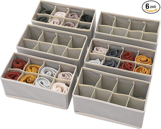 DIOMMELL Set of 6 Foldable Cloth Storage Box Closet Dresser Drawer Organizer Fabric Baskets Bins Containers Divider for Clothes Underwear Socks Lingerie Clothing, Grey 00-0600