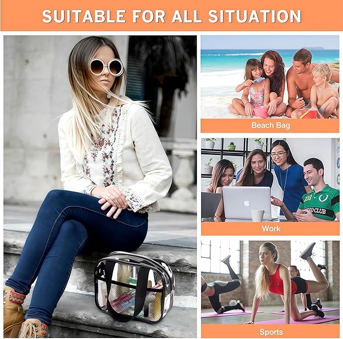 XEWEA 2PCS Large TSA Approved Clear Travel Toiletry Bags for Men Women, Transparent Makeup Cosmetic Bag with Handle,Waterproof PVC Quart Organizer Storage Pouch for Toiletries Airline Essential, Balck