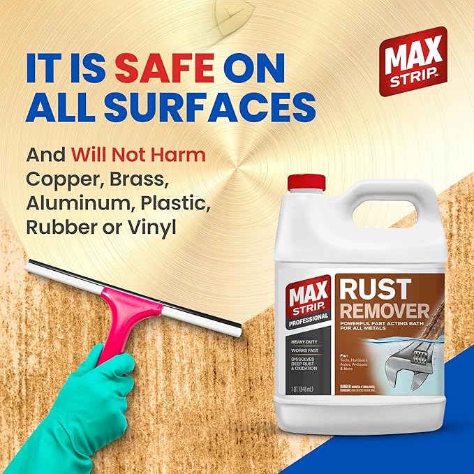 Max Strip Professional Rust Remover, 1 Qt, Heavy Duty Metal Treatment, Fast Acting Bath for Deep Rust, Tools and Hardware