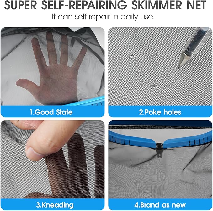 TidyMister 20'' Self-Repair Pool Skimmer Net Pool Cleaning Net with Heavy Duty Nylon Mesh, Aluminum Frame, Deep Debris Bag, for Above Ground Pool In-ground Pool Leaf Rake Net (Without Pole)