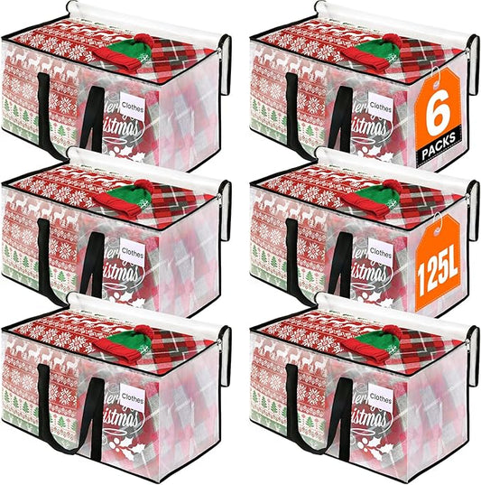 Clear Heavy Duty Extra Large Moving Bags, Reinforced Handle and Double Zipper Storage Bags for Packing Essentials (6 Packs)